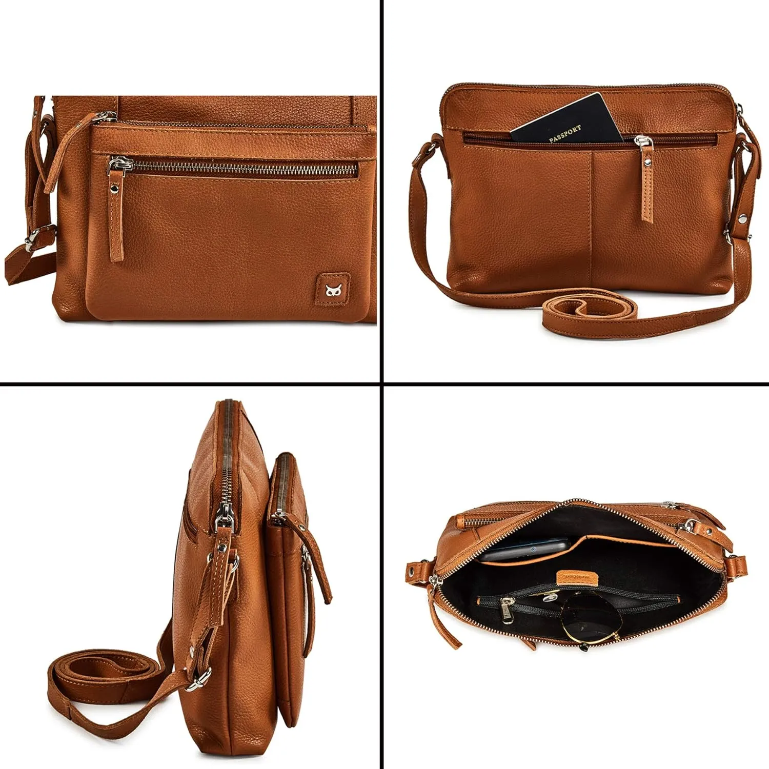 Wise Owl Accessories Small Soft Pebbled Real Leather Crossbody Handbags Purses Sling Crossover Shoulder Bag