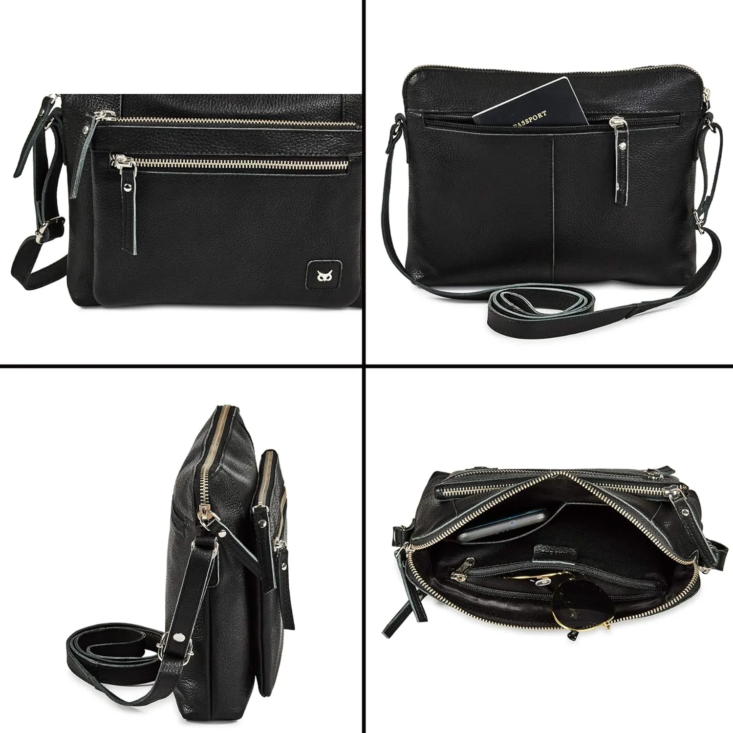 Wise Owl Accessories Small Soft Pebbled Real Leather Crossbody Handbags Purses Sling Crossover Shoulder Bag