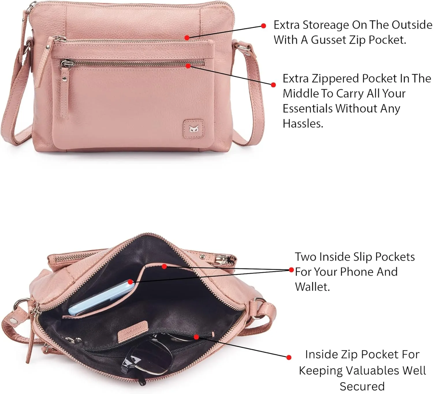 Wise Owl Accessories Small Soft Pebbled Real Leather Crossbody Handbags Purses Sling Crossover Shoulder Bag