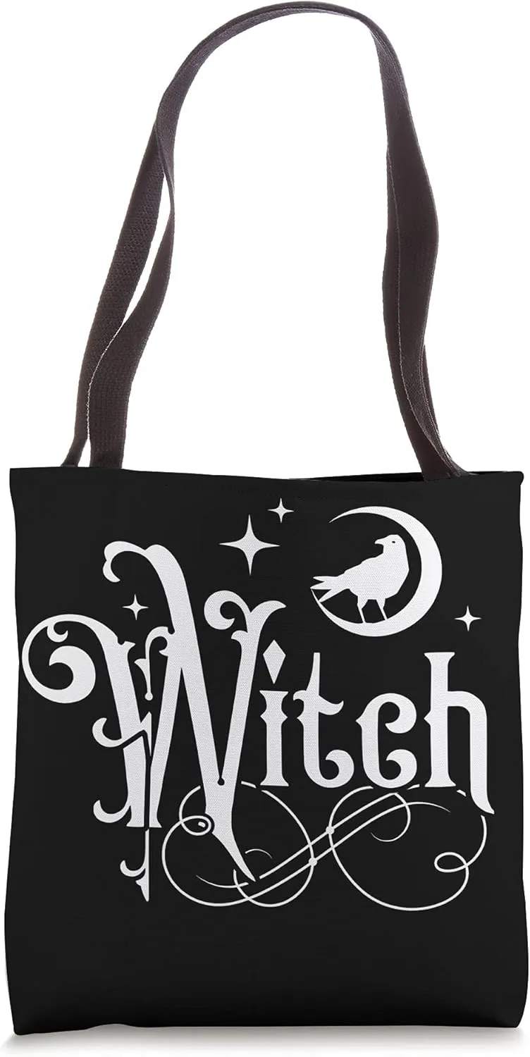 Witch With Moon And Raven Tote Bag