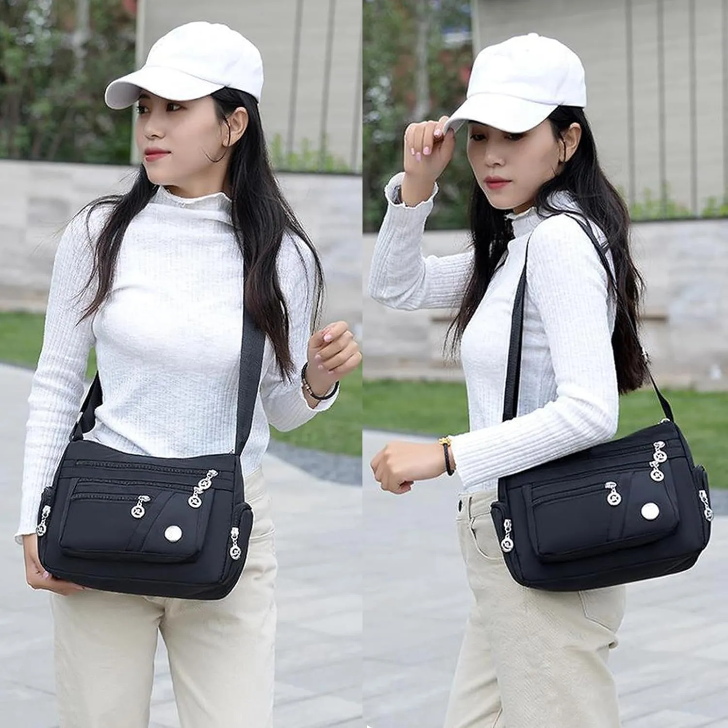 WITERY Nylon Crossboby Bags for Women - Waterproof Zipper Multi-Pocket Crossboby Purse Lightweight Shoulder Bag