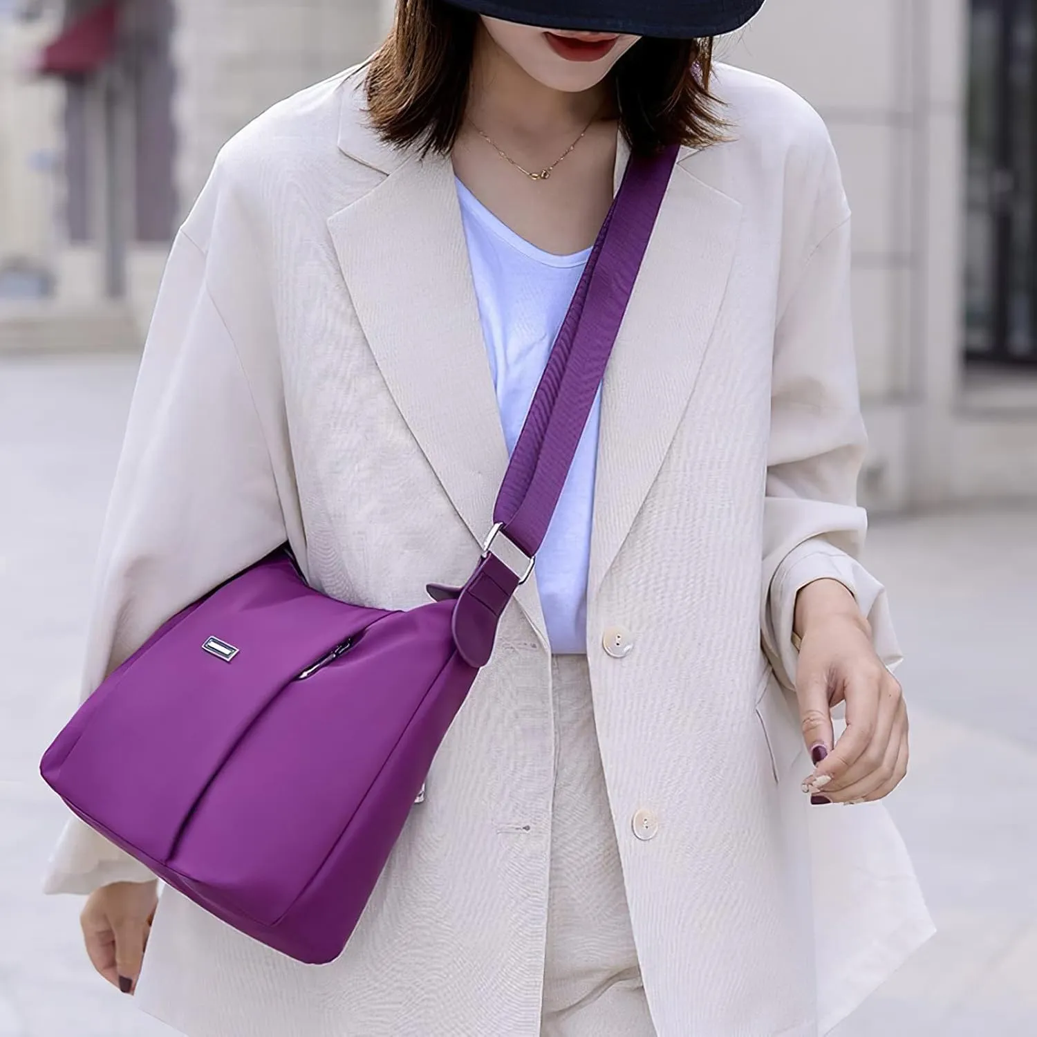 WITERY Shoulder Bag for Women - Lightweight Oxford Multi-Pocket Crossboby Purse Bags Zipper Handbag with Adjustable Strap