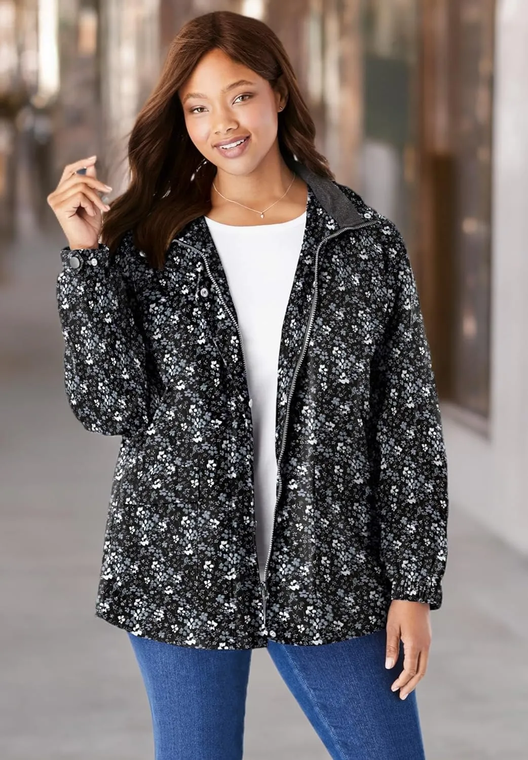 Woman Within Plus Size Fleece-Lined Taslon Jacket