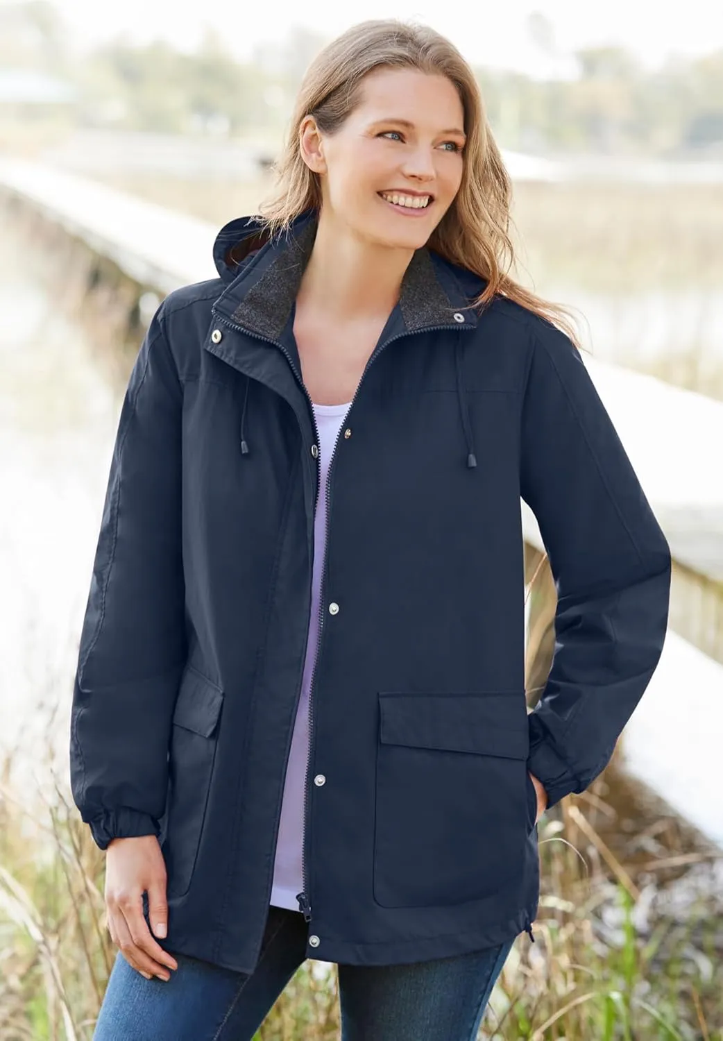 Woman Within Plus Size Fleece-Lined Taslon Jacket