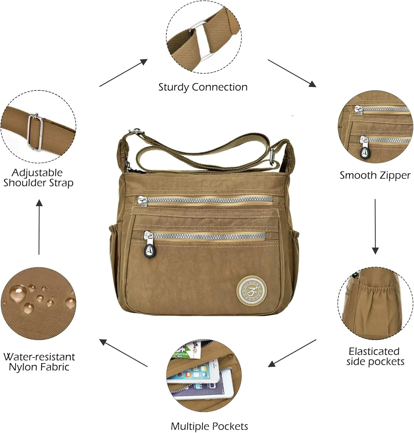 Women Crossbody Bag Multi Pocket Casual Messenger Bag Nylon Shoulder Handbag Waterproof Ladies Travel Purse
