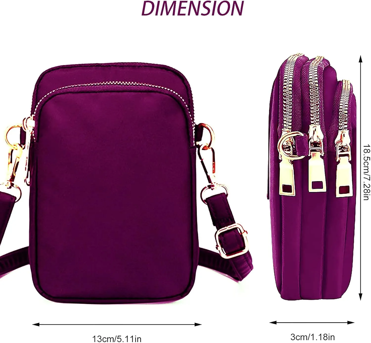 Women Crossbody Phone Bag Zipper Waterproof Nylon Wallet Cellphone Purse Ladies Shoulder Bag Wristlet Handbag