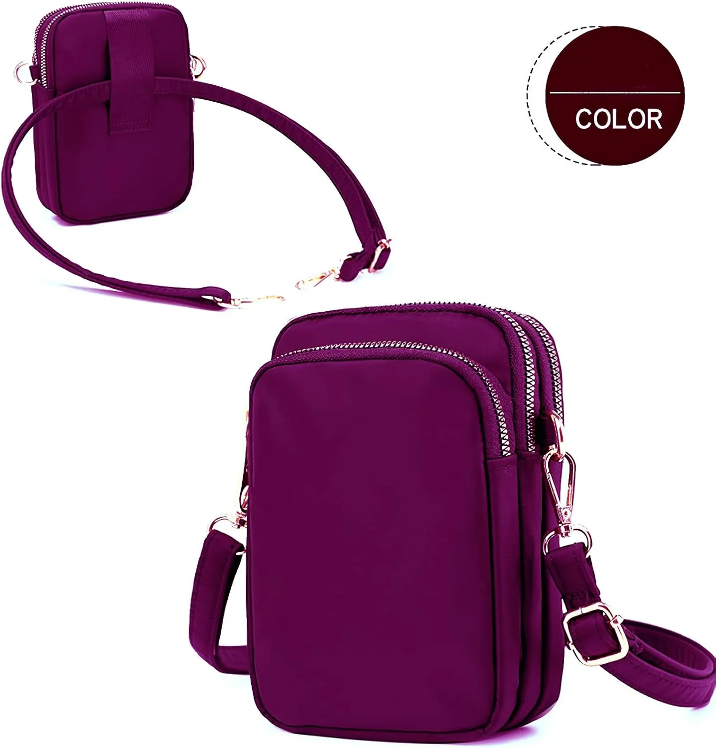 Women Crossbody Phone Bag Zipper Waterproof Nylon Wallet Cellphone Purse Ladies Shoulder Bag Wristlet Handbag