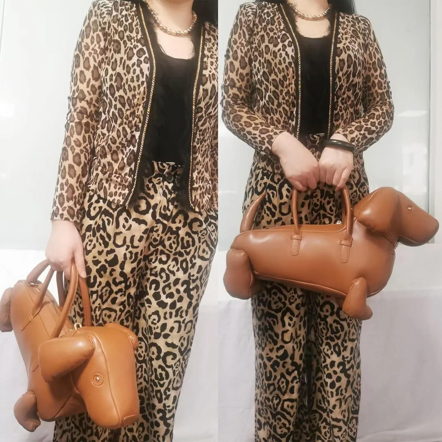 Women Dog Shaped Crossbody Shoulder Bag Handbag PU Leather Unique Novelty Dog Shaped Purse