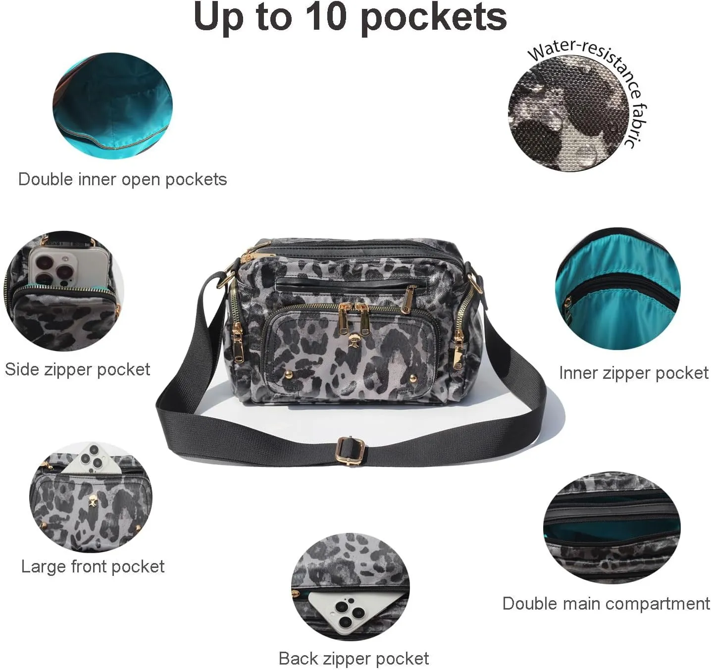 Women Fashion Tote Crossbody Handbags for Women Multi Pockets Shoulder Bag Nylon Travel Purse