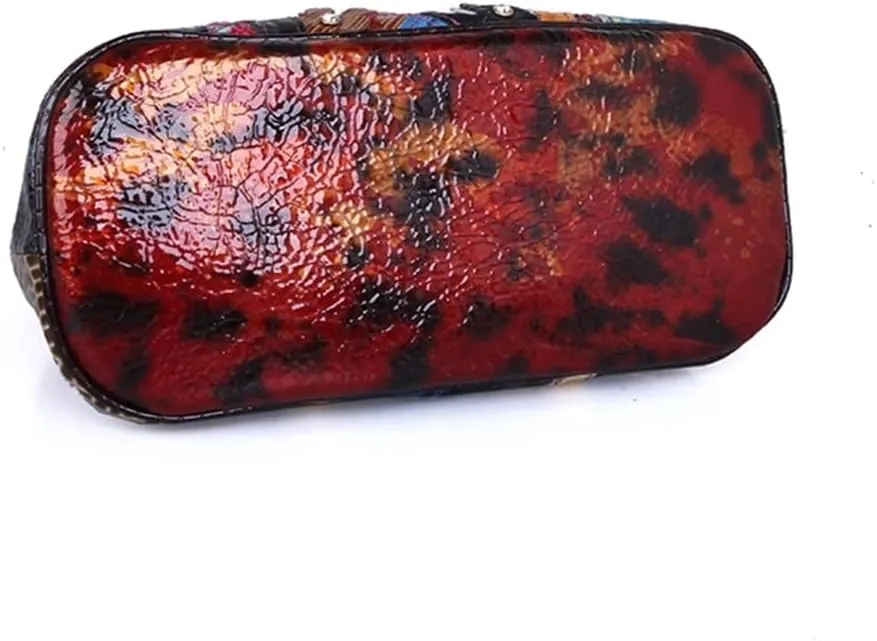 Women Multicolored Flowers Tote Genuine Leather Shell Purse Colorful Flora Shoulder Handbag Bohemian Crossbody Bag