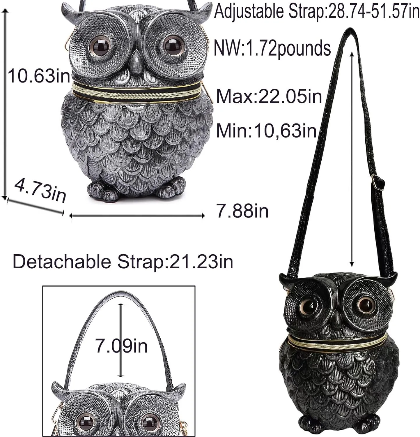 Women Owl Shaped Crossbody Shoulder Bag Unique PVC Handbag Novelty Owl Purse