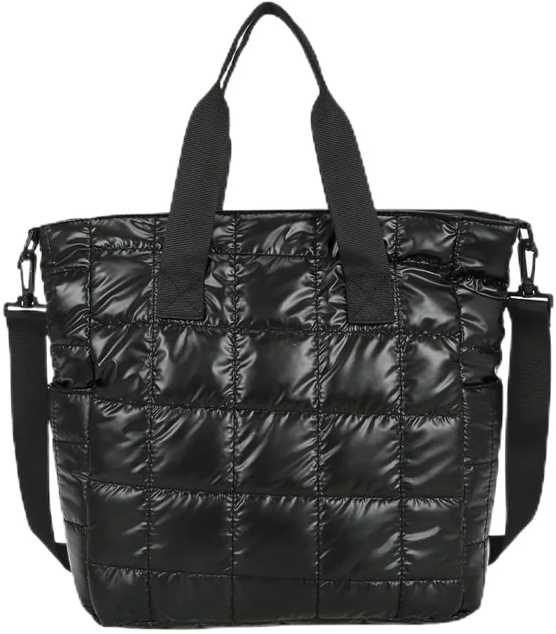 Women Padded Shoulder Bag Solid Color Quilted Simple Commuting Bag Large Capacity Puffer Satchel Bag Stylish Sling