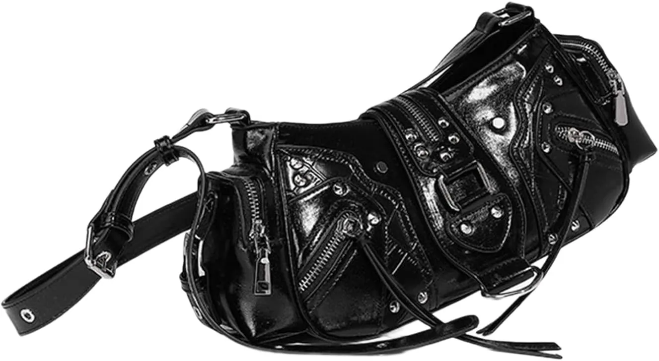 Women Rivets Shoulder Bag Retro Armpit Bag Multi-Pockets Handbag All-Matching Crossbody Bag Commuting Bag for Everyday