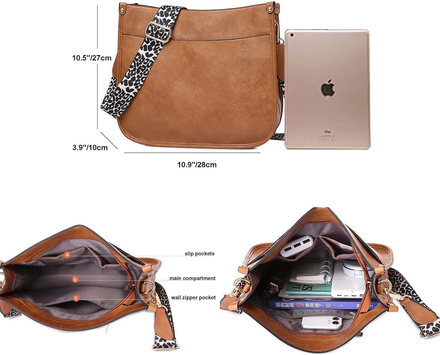 Women Shoulder Crossbody Bag Vintage Handbags Purse with Leopard Guitar Strap Medium Satchel Hobo Bag
