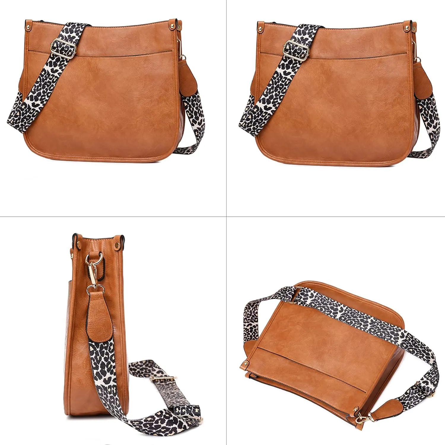 Women Shoulder Crossbody Bag Vintage Handbags Purse with Leopard Guitar Strap Medium Satchel Hobo Bag