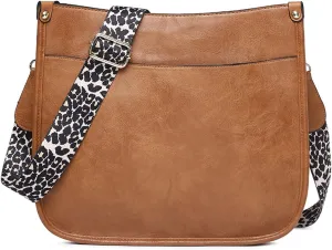 Women Shoulder Crossbody Bag Vintage Handbags Purse with Leopard Guitar Strap Medium Satchel Hobo Bag