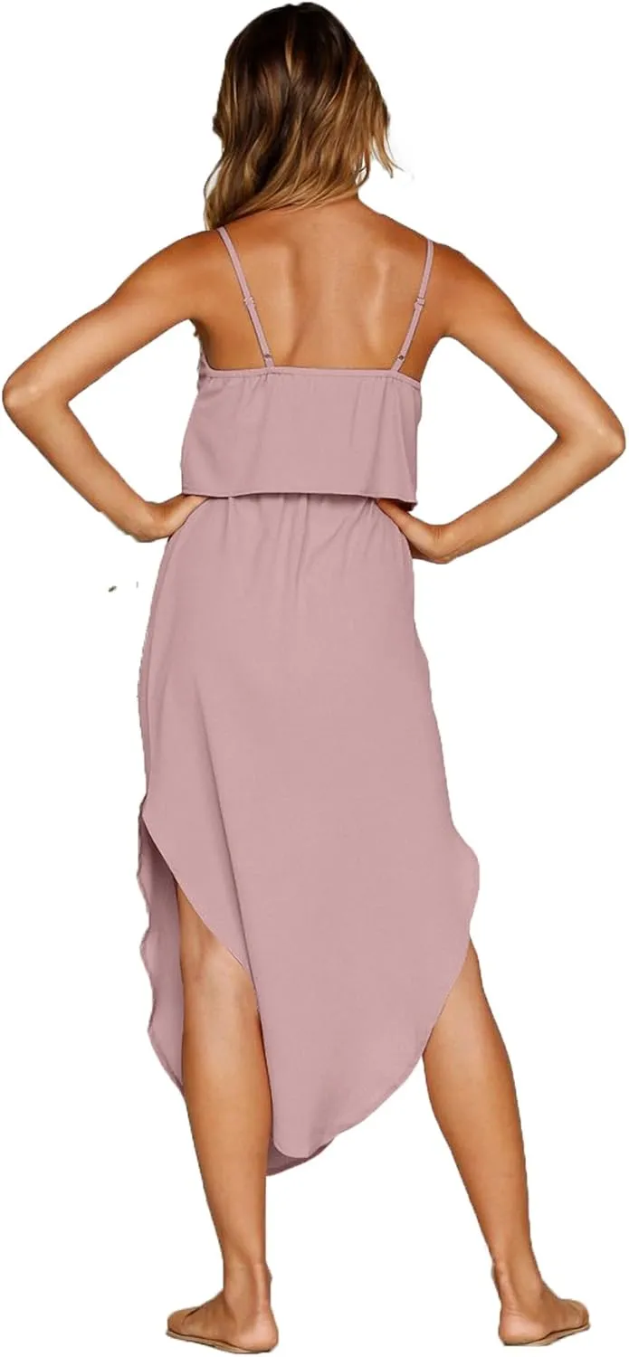 Women's Adjustable Strappy Split Summer Beach Casual Midi Dress