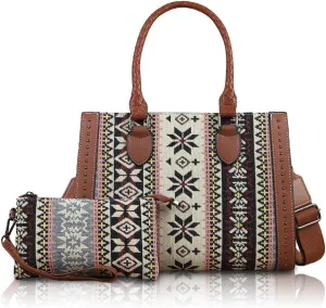 Women's Boho Tote Bag Vintage Travel Handbag Large Shoulder Bag with Adjustable Strap & Clutch Crossbody Purse for Work
