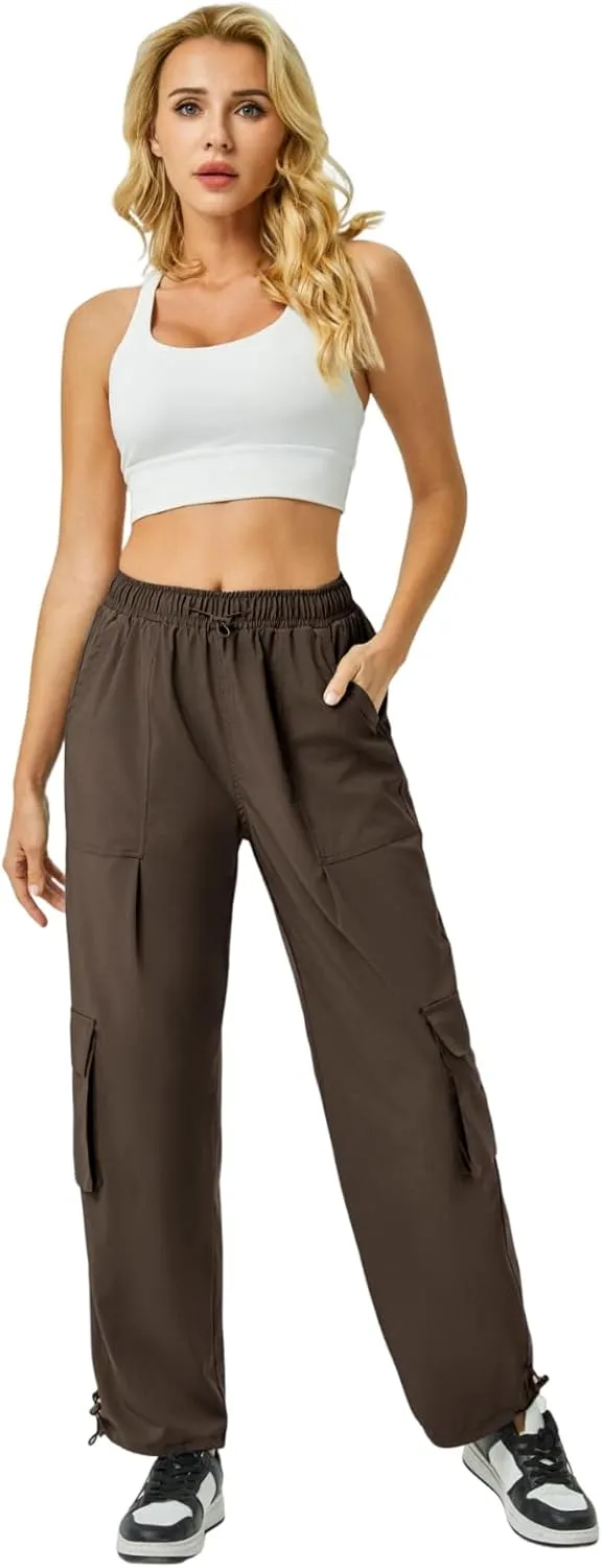 Women's Cargo Pants Water Resistant Lightweight Drawstring Hiking Joggers Base Jump Parachute Pants