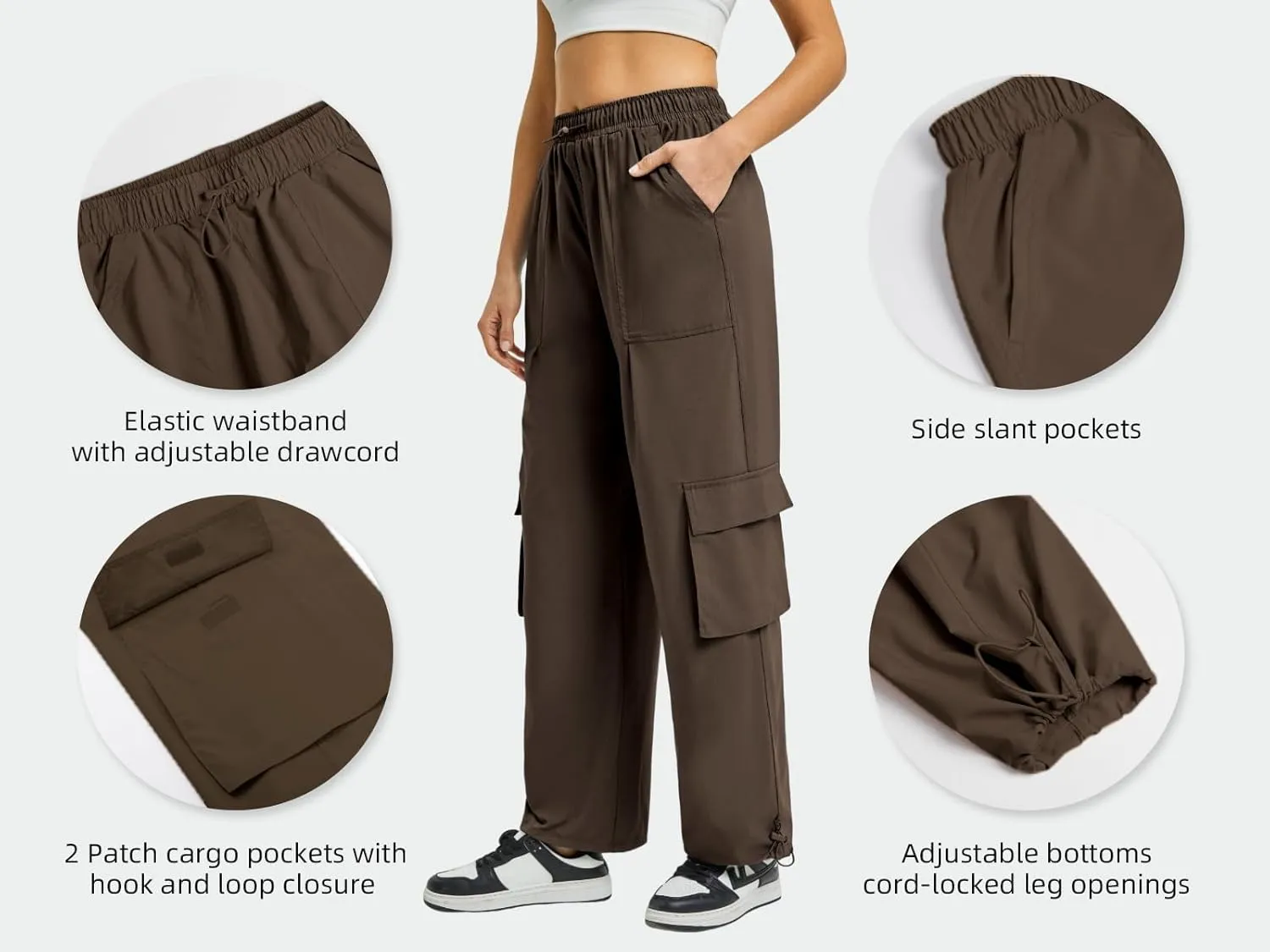 Women's Cargo Pants Water Resistant Lightweight Drawstring Hiking Joggers Base Jump Parachute Pants