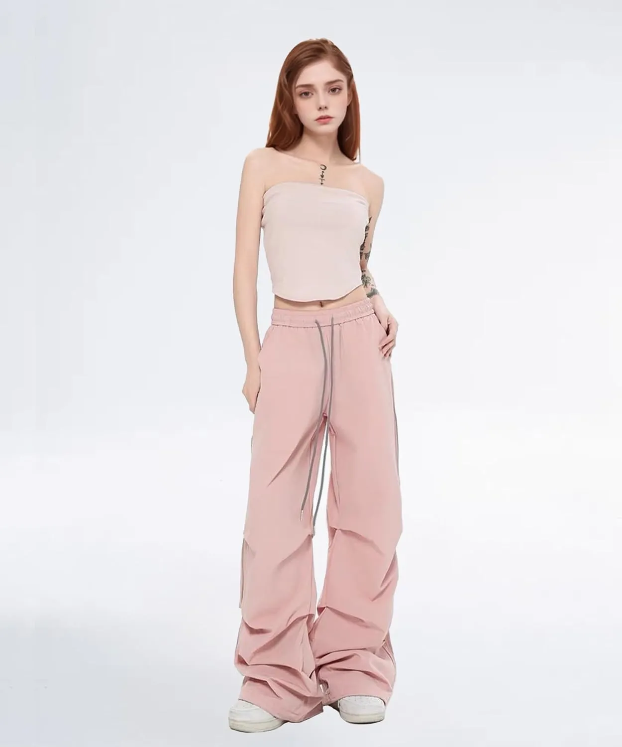 Women's Casual Parachute Pants Baggy Hiking Pants Drawstring Elastic Waist Track Y2K Trousers