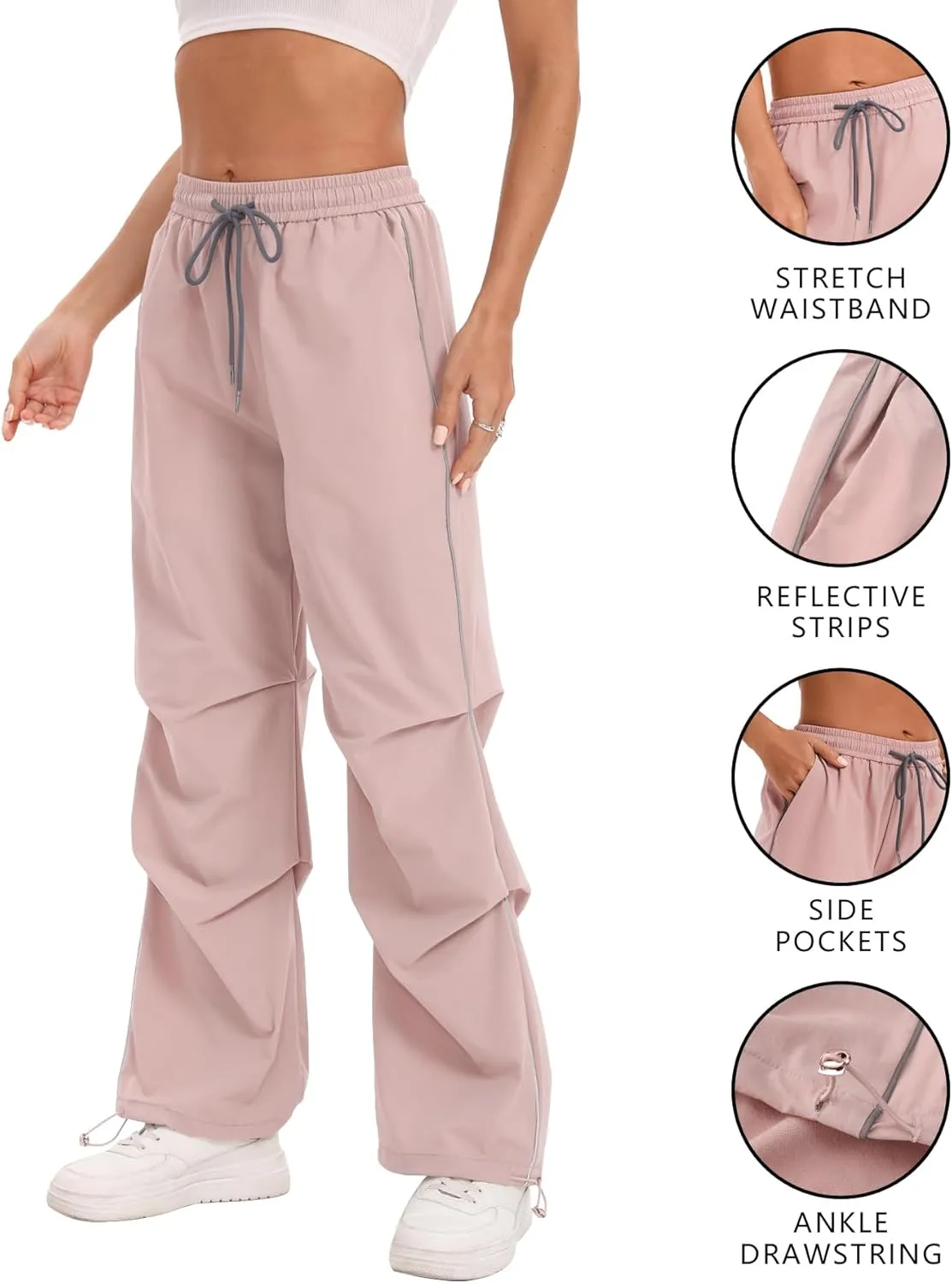 Women's Casual Parachute Pants Baggy Hiking Pants Drawstring Elastic Waist Track Y2K Trousers