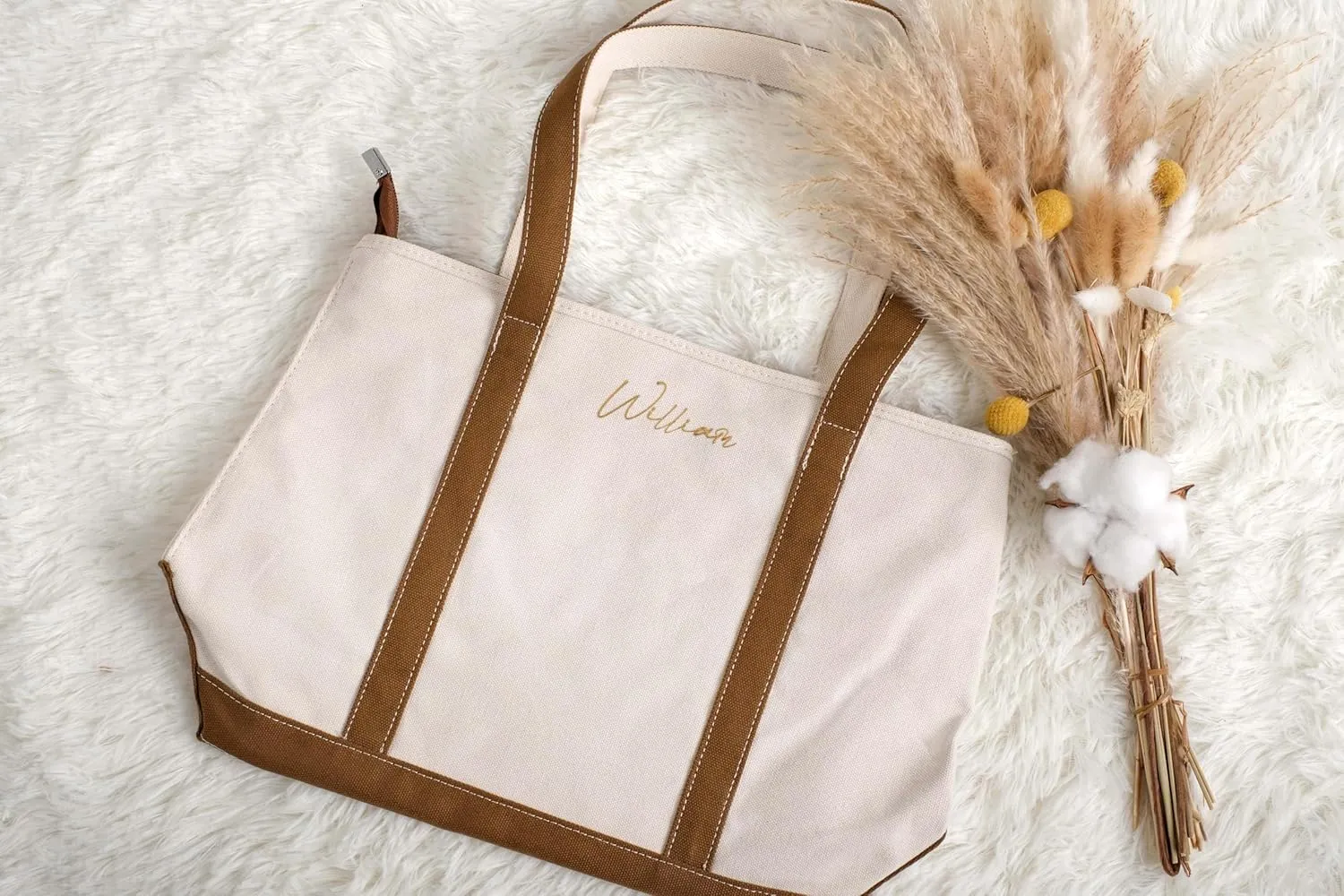 Women's Custom Embroidered Tote Bag with Name, Foldable Tote Bag with Zipper, Suitable for Travel & Work