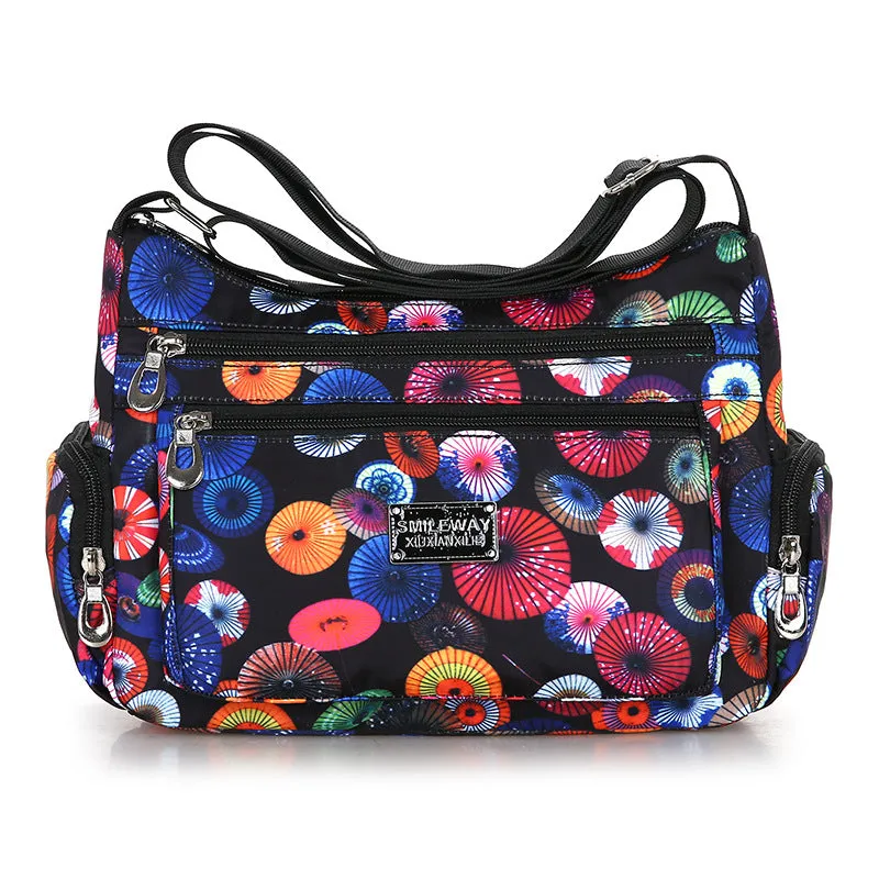 Women's Fashionable Printing Shopping Commuter Waterproof Nylon Shoulder Bags