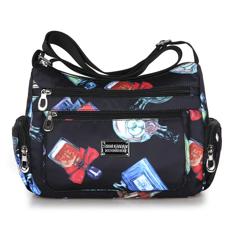 Women's Fashionable Printing Shopping Commuter Waterproof Nylon Shoulder Bags
