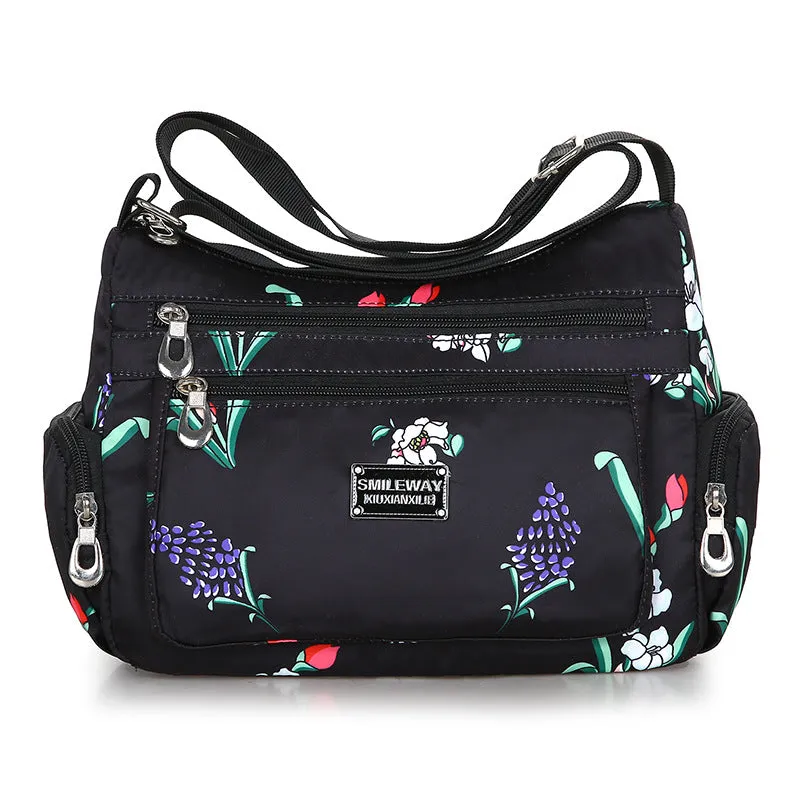 Women's Fashionable Printing Shopping Commuter Waterproof Nylon Shoulder Bags
