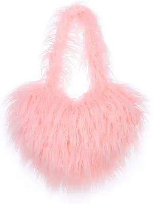 Women's Faux Fur Shoulder Bag Fleece Retro Shoulder Bag Fluffy Crossbody Bag Bag Love Shape Solid Color Purse
