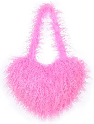 Women's Faux Fur Shoulder Bag Fleece Retro Shoulder Bag Fluffy Crossbody Bag Bag Love Shape Solid Color Purse