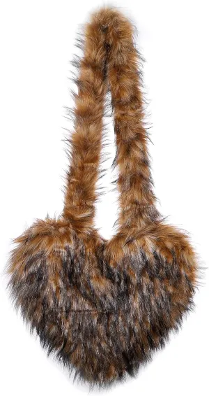 Women's Faux Fur Shoulder Purse Fleece Love Bag Heart Shape Y2k Crossbody Bag Chic Handbag Shoulder Bag