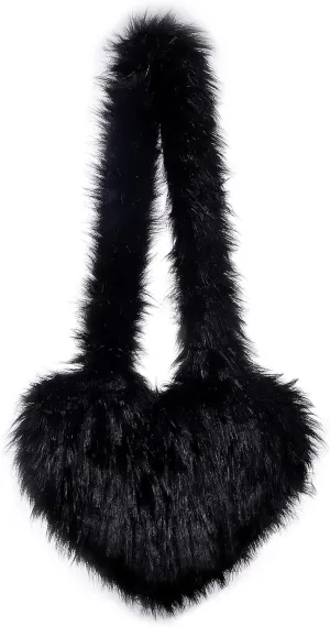 Women's Faux Fur Shoulder Purse Fleece Love Bag Heart Shape Y2k Crossbody Bag Chic Handbag Shoulder Bag