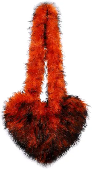 Women's Faux Fur Shoulder Purse Fleece Love Bag Heart Shape Y2k Crossbody Bag Chic Handbag Shoulder Bag