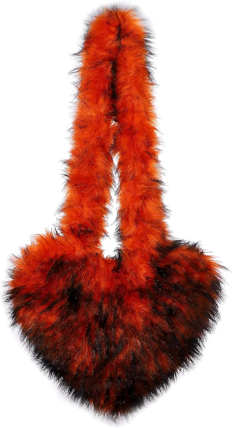 Women's Faux Fur Shoulder Purse Fleece Love Bag Heart Shape Y2k Crossbody Bag Chic Handbag Shoulder Bag