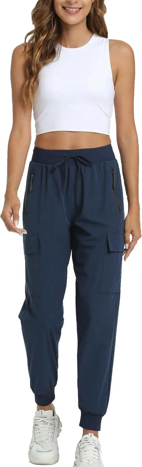 Women's Joggers with Pockets Lightweight - Water Resistant Cargo Athletic Pants for Hiking Running Camping Travel