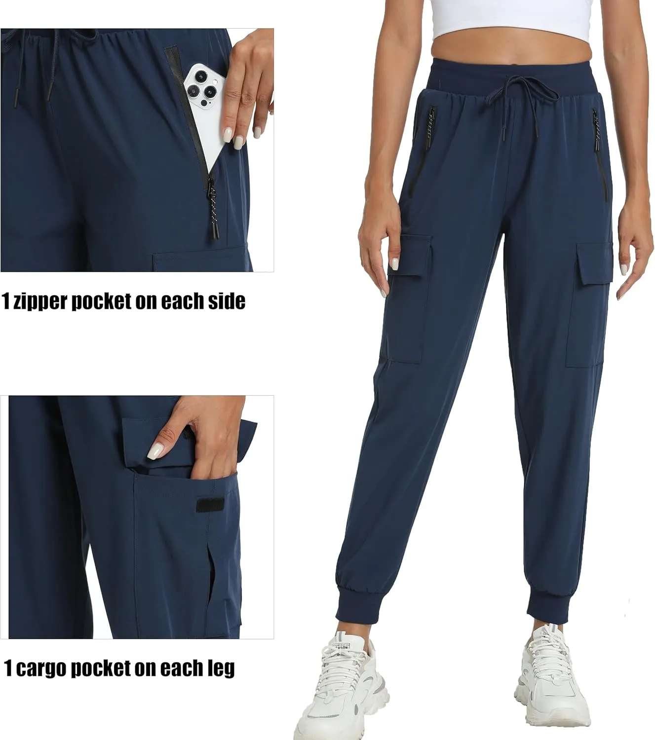 Women's Joggers with Pockets Lightweight - Water Resistant Cargo Athletic Pants for Hiking Running Camping Travel