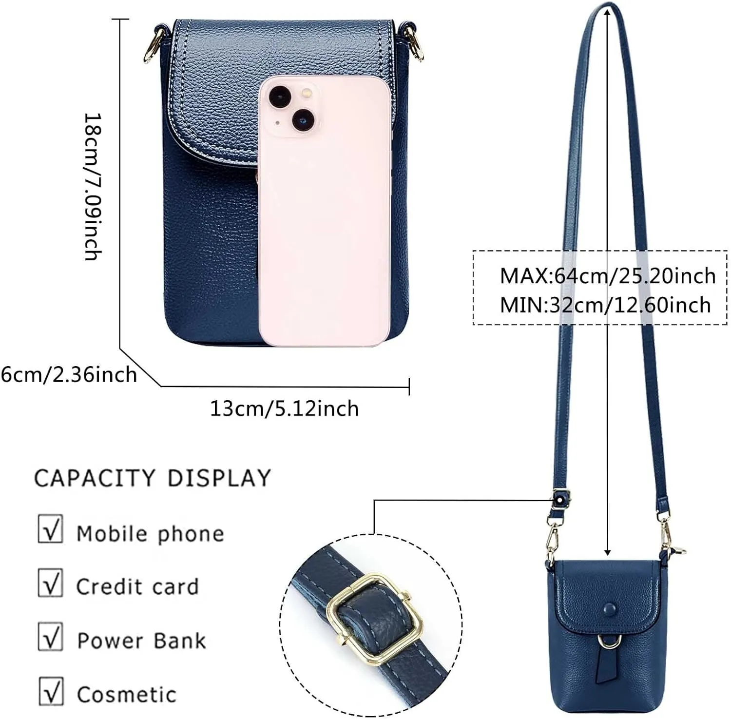 Womens Mini Shoulder Bags Crossbody Soft Leather Flap Over Mobile Phone Bag With Multi Pocket And Adjustable Strap