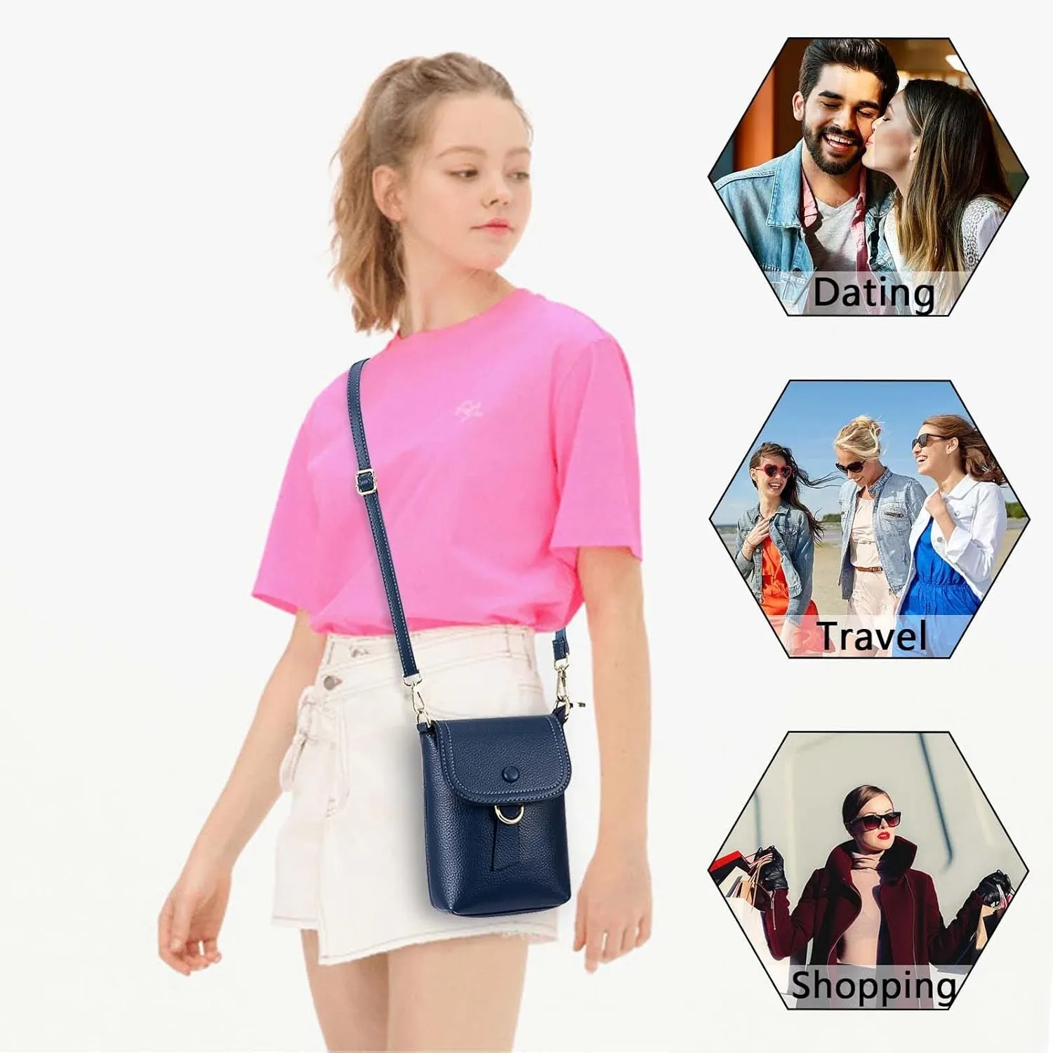 Womens Mini Shoulder Bags Crossbody Soft Leather Flap Over Mobile Phone Bag With Multi Pocket And Adjustable Strap