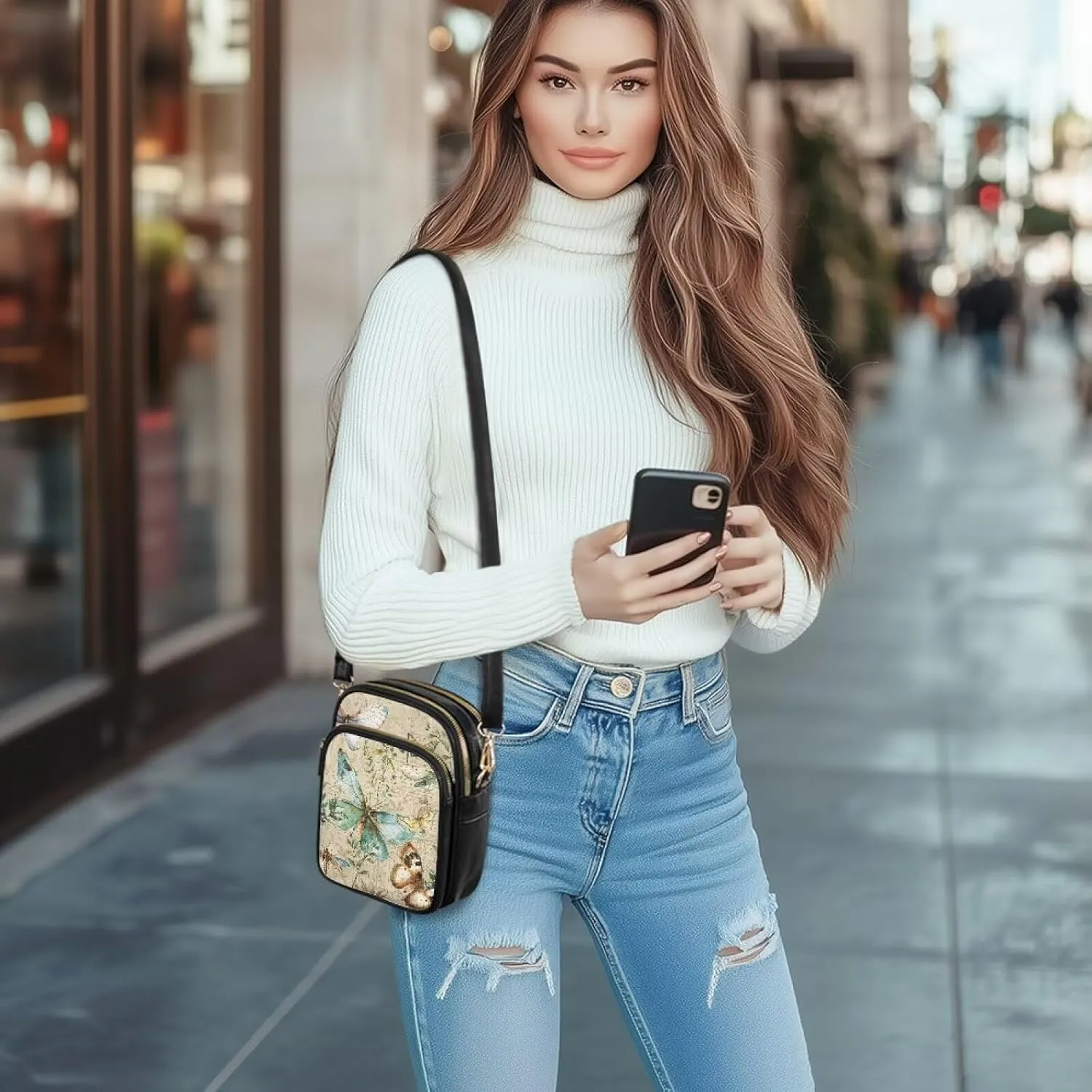Womens Multi Pocket PU Leather Crossbody Bag Shoulder Bag Handbags with Adjustable Strap for Ladies Teen Girls