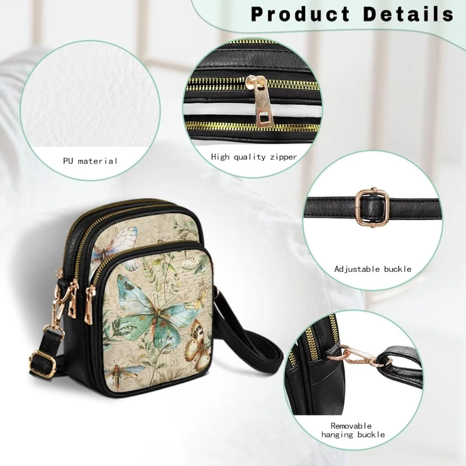Womens Multi Pocket PU Leather Crossbody Bag Shoulder Bag Handbags with Adjustable Strap for Ladies Teen Girls