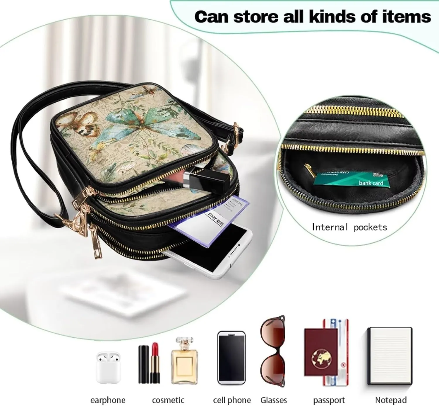 Womens Multi Pocket PU Leather Crossbody Bag Shoulder Bag Handbags with Adjustable Strap for Ladies Teen Girls