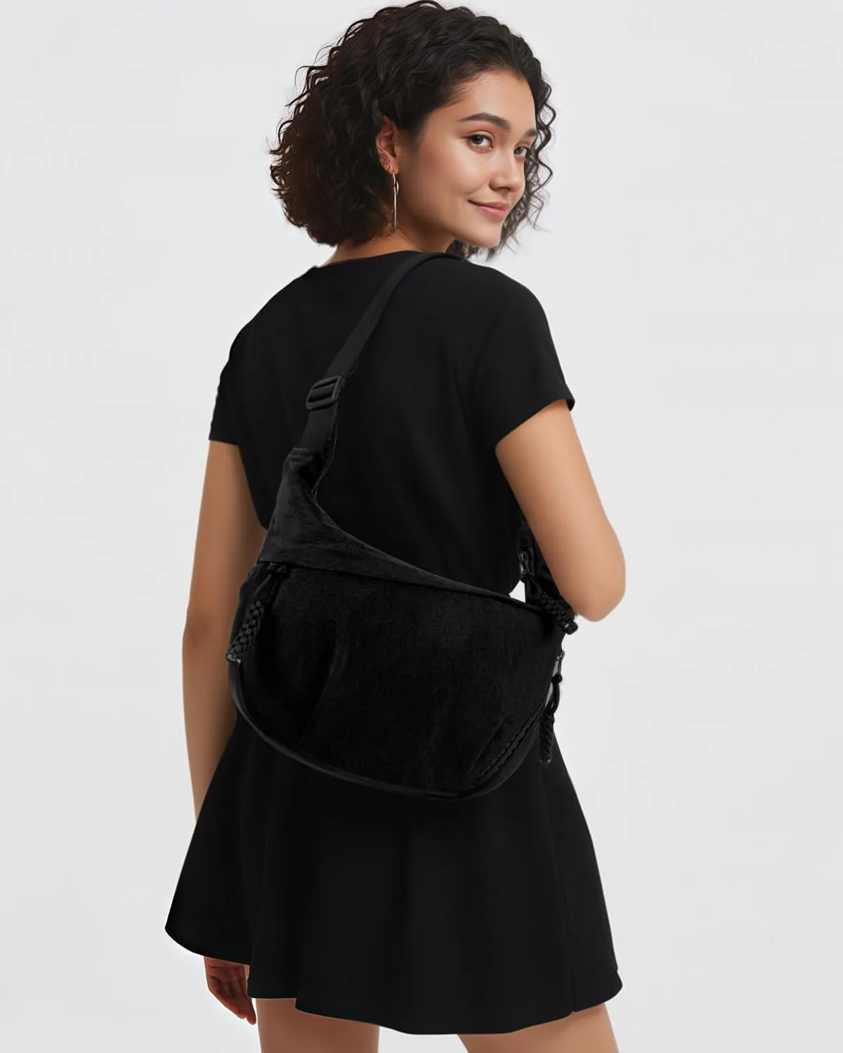 Women's Nylon Hobo Crescent Crossbody Bag, Multi-Pocket Sling Bag, Half Moon Shoulder Purse
