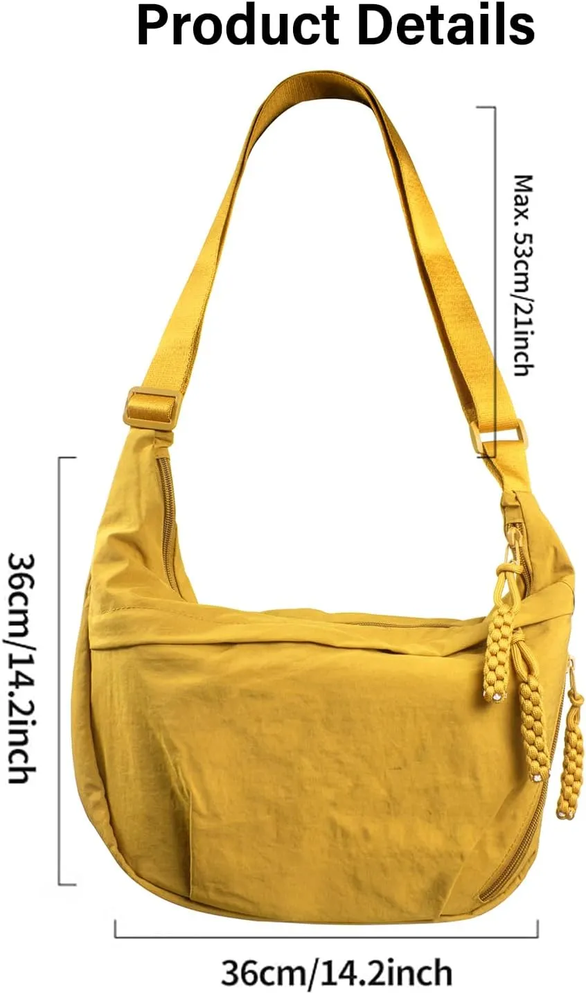 Women's Nylon Hobo Crescent Crossbody Bag, Multi-Pocket Sling Bag, Half Moon Shoulder Purse