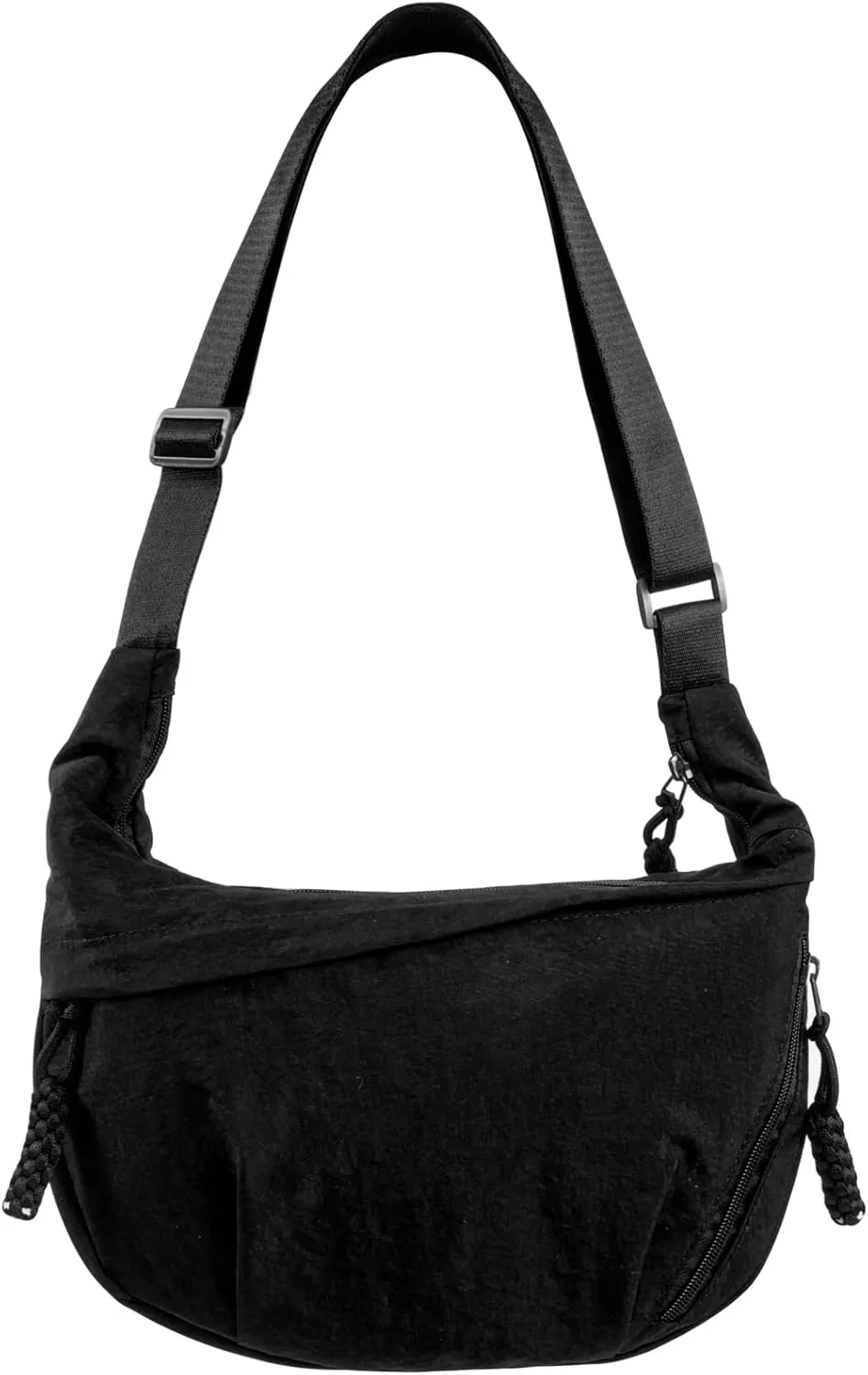Women's Nylon Hobo Crescent Crossbody Bag, Multi-Pocket Sling Bag, Half Moon Shoulder Purse