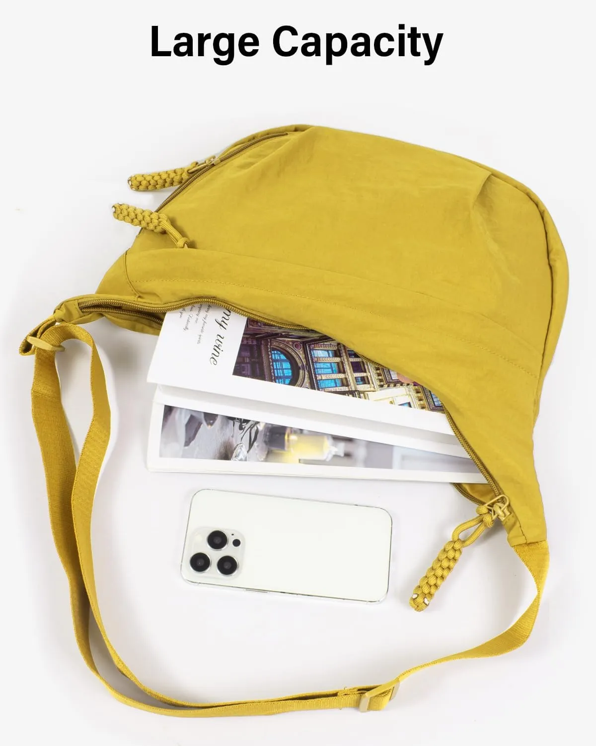 Women's Nylon Hobo Crescent Crossbody Bag, Multi-Pocket Sling Bag, Half Moon Shoulder Purse