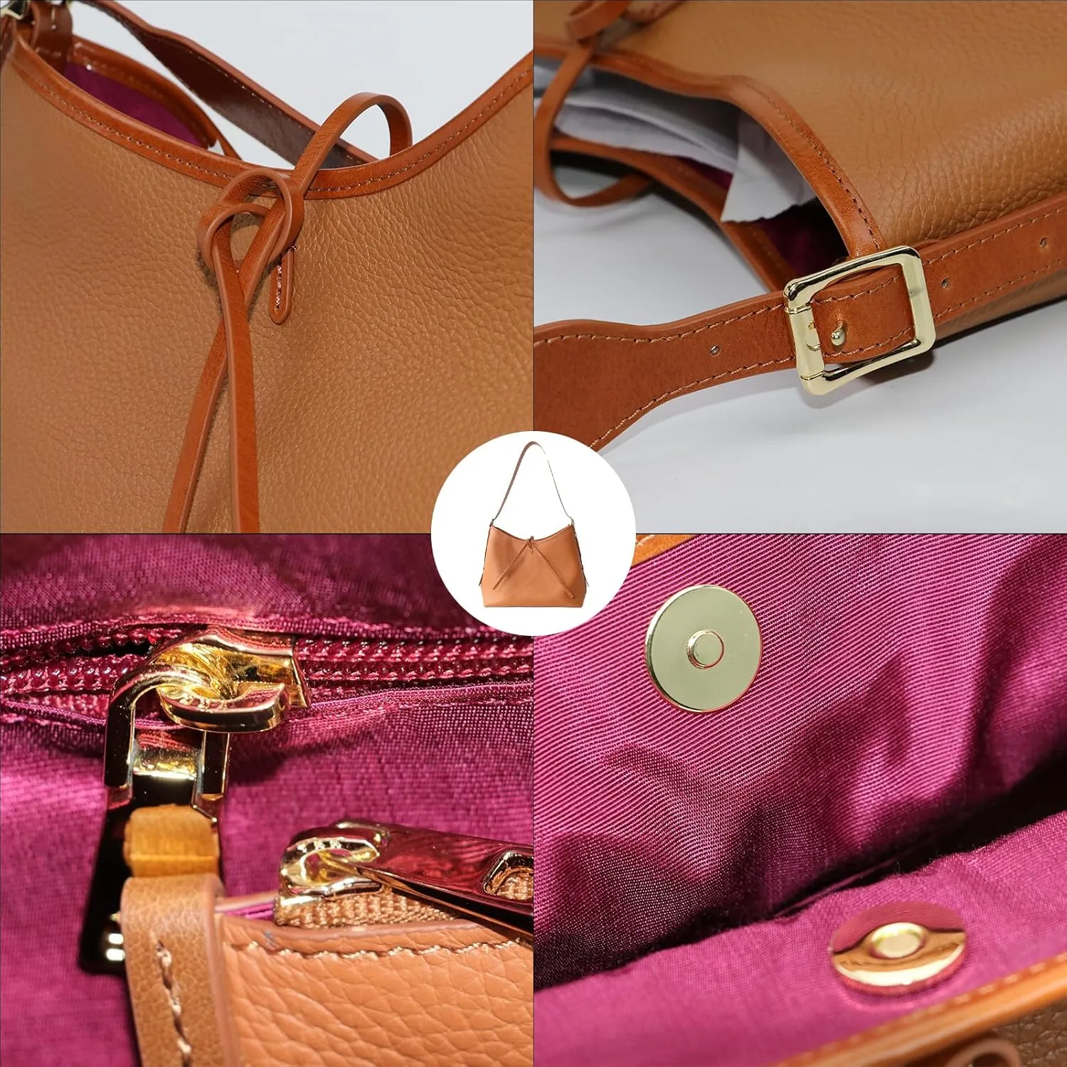 Women's Pleated Cowhide Single Shoulder Crossbody Bag