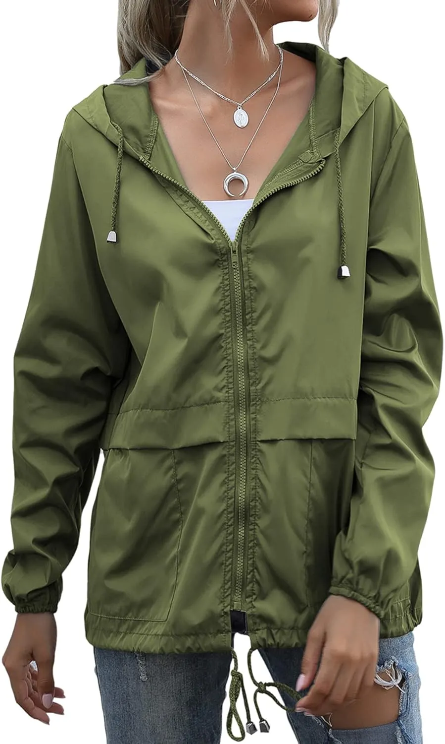 Women's Raincoats Lightweight Waterproof Windproof Adjustable Windbreaker Rain Jackets Hooded with Pockets S-XXL