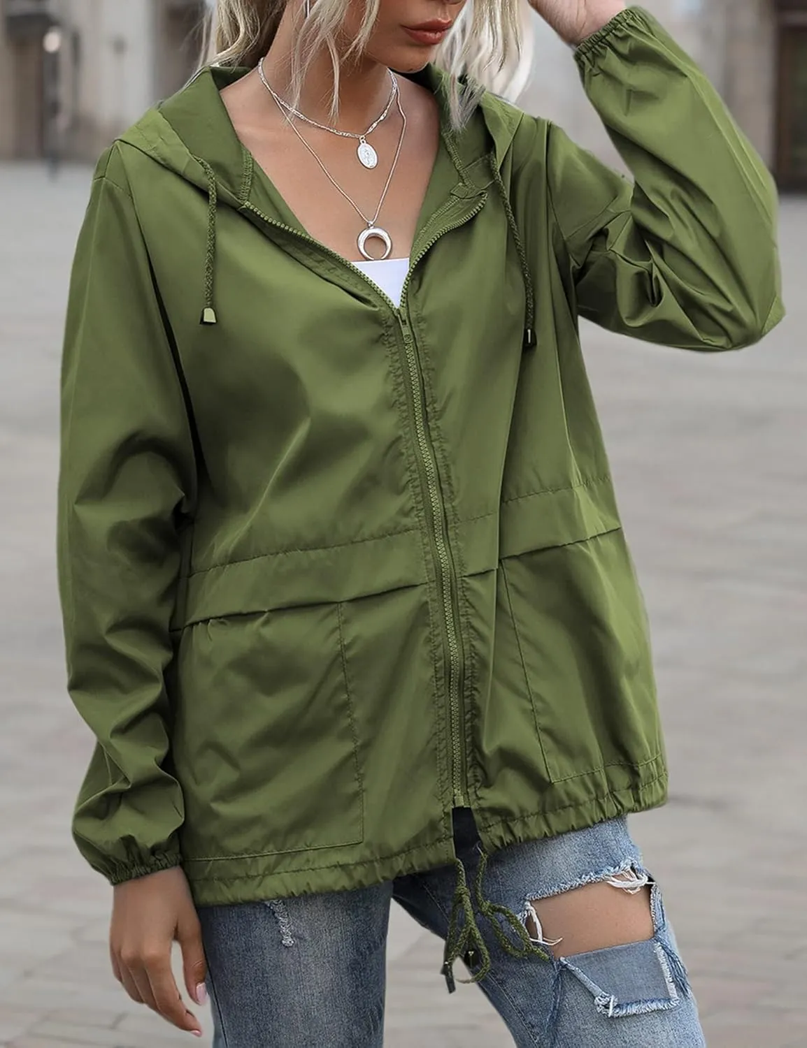 Women's Raincoats Lightweight Waterproof Windproof Adjustable Windbreaker Rain Jackets Hooded with Pockets S-XXL
